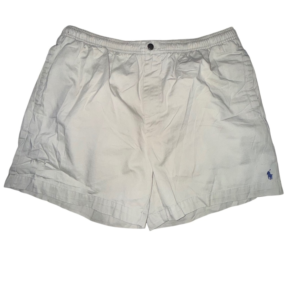 Polo Ralph Lauren Shorts XL Tan Khaki Elastic Waist Cotton Preppy Chino Nautical